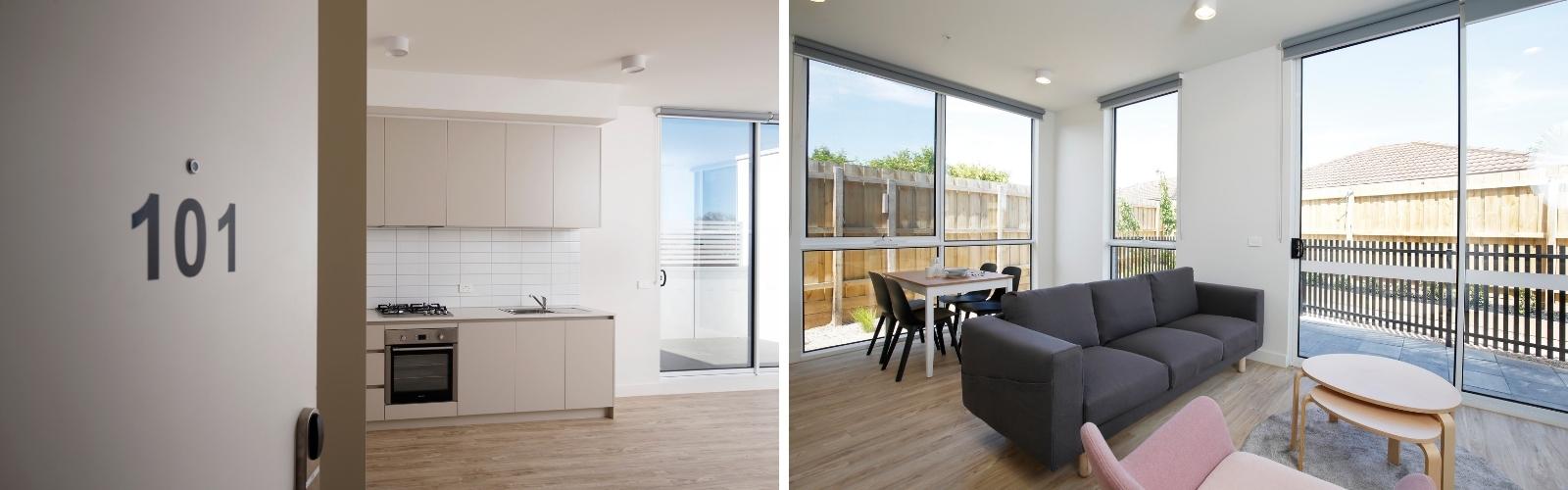 Photos of the interior of the self-contained apartments at the Market Road property in Werribee
