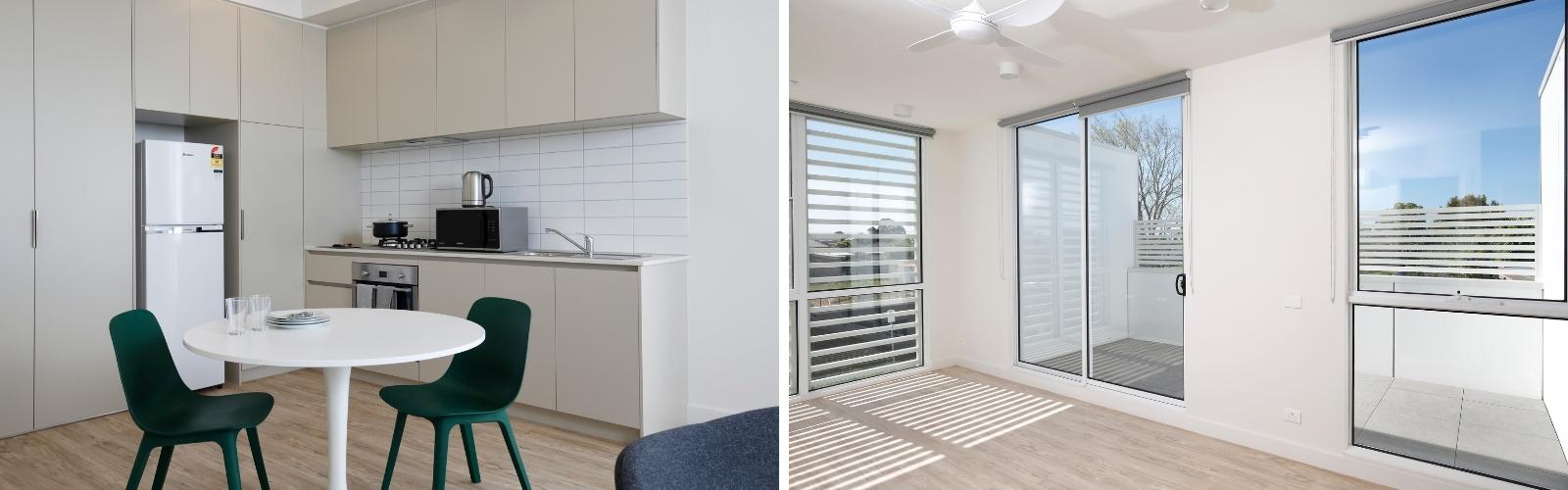 Photos of the interior of the self-contained apartments at the Market Road property in Werribee