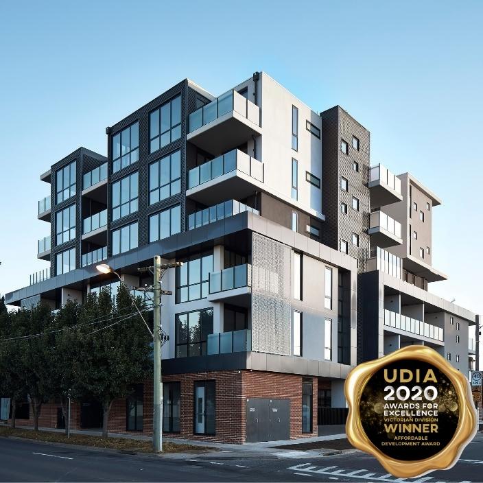 Photo of the apartment building developed by Unison on Napier St, Footscray
